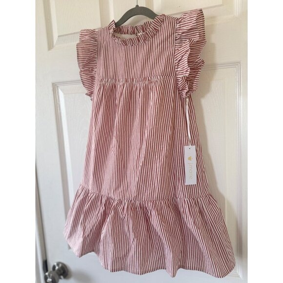 J. Marie Burnt Orange White Gameday Striped Ruffle Spring Dress Girls Size 7 NWT - Picture 5 of 16
